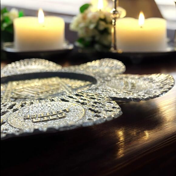 Vtg. MCM K’arah Brutalist Brass Seder Plate Passover Hen Holon Israel Marked - Picture 16 of 16